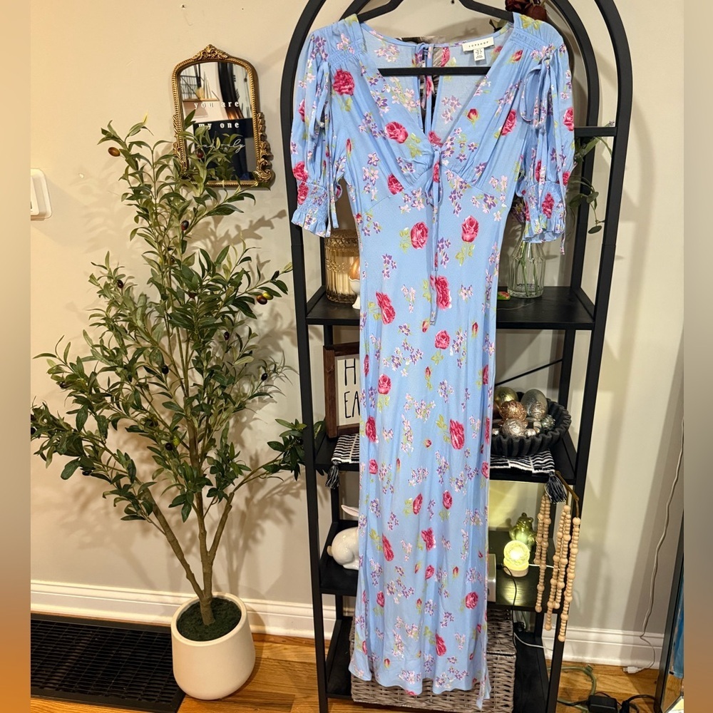 Topshop blue and pink Midi Dress size 2 - Picture 3 of 9